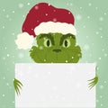 Winter illustration with christmas character, grinch. Christmas background